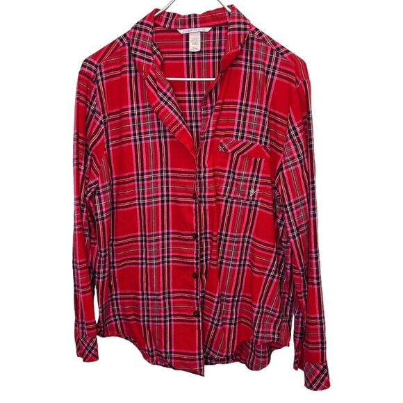 Victoria's Secret Red Plaid Long Sleeve Button Up Pajama Top S - Picture 1 of 14